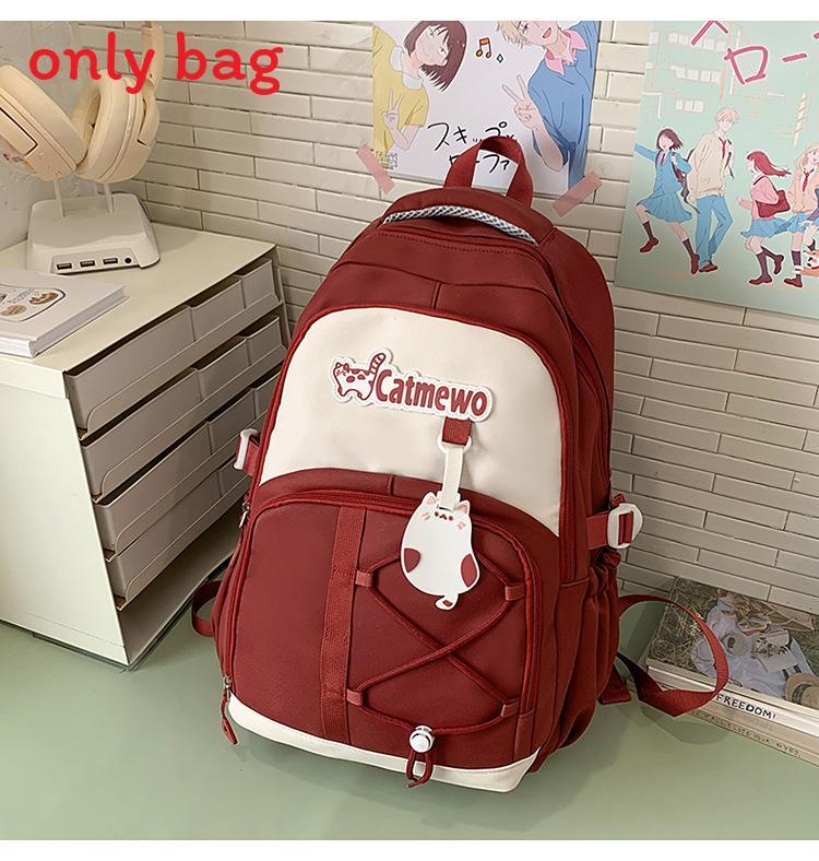 Fashionable Blocked Color Letter Cat Pattern Student Backpack Pendant With