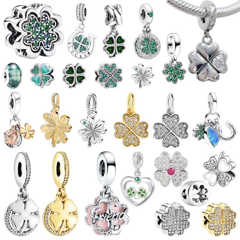 Diy Women Jewelry Gifts Lucky Four-Leaf Clover Heart Charm Beads Fit Original European Bracelets Necklace Accessories