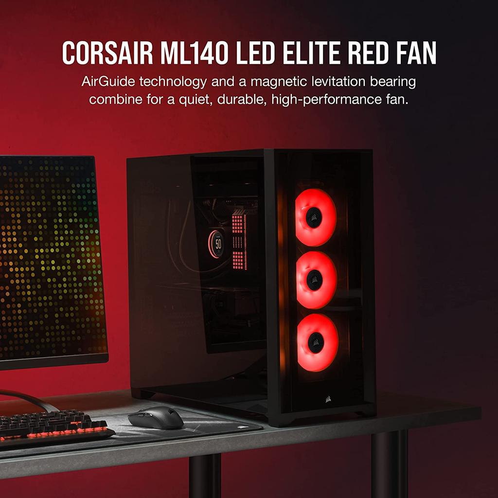 CORSAIR ML140 LED ELITE, 140mm Magnetic Levitation Red LED Fan with AirGuide, Single Pack (CO-9050123-WW)