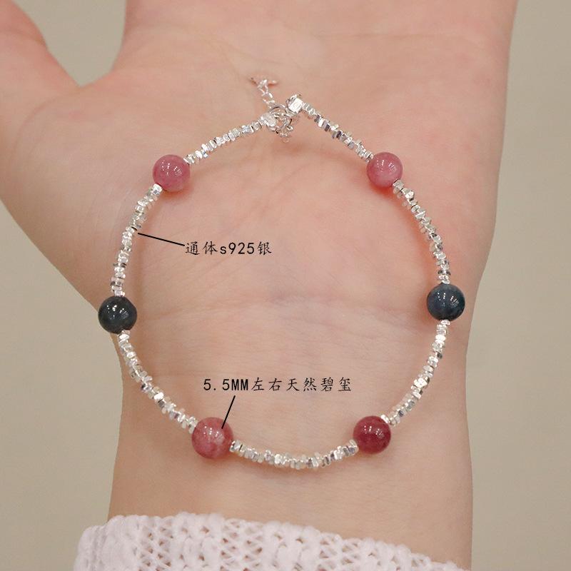 Natural Tourmaline Strawberry Crystal 925 Sterling Silver Bracelet Light Luxury Bangles Women Fashion Jewelry accessories Gift