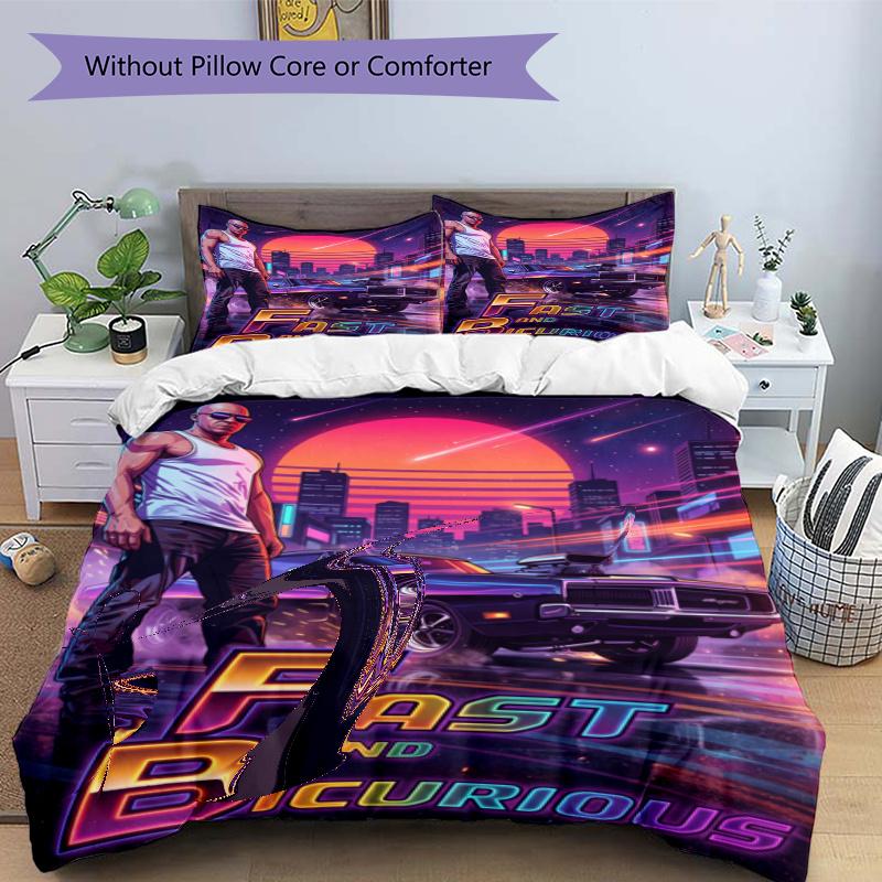 3pcs Duvet Cover Set (1*Duvet Cover + 2*Pillowcase, Without Core), Fast & Furious Print Bedding Set, Bedroom Decor, All‑Season, Gift