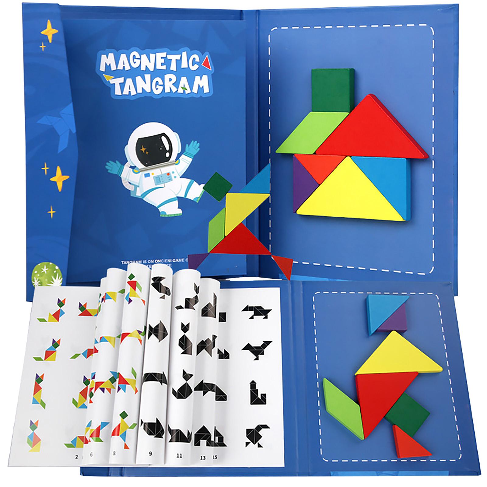 

Wooden Magnetic Tangram Puzzle Book Educational Toys For Children Baby Kid Portable Learning Intelligence One Size синий