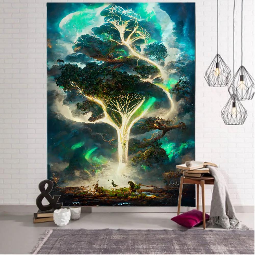 Life Tree Tapestry Fantasy Starry Sky Wall Hanging Cloth Cartoon Fantasy Home Wall Decoration Bedroom Background Wall Decoration