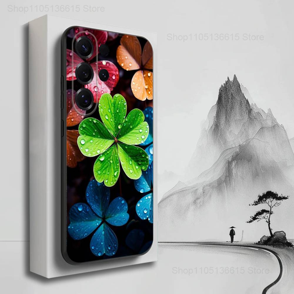 Four Leaf Clover Lucky Art Phone For Samsung S25,S10,S20,S10,S21,S9,S24,S23,Ultra,FE,Plus,Lite,Soft Silicone Black Cover