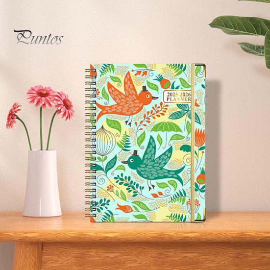 Planer 2025–2026, Juli 2025 – Juni 2026, 12 Monate, Tages-, Wochen- und Monatsplaner, Notizbuch mit Blumendruck und Spiralbindung für Zuhause, Büro und Schule