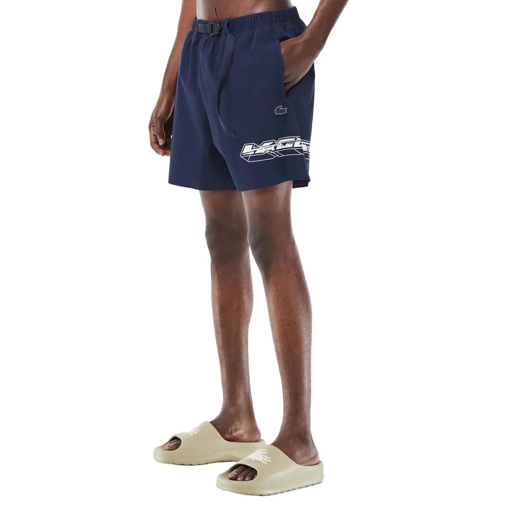 Lacoste Men's Stripe Quick Dry Logo Swimming Trunks