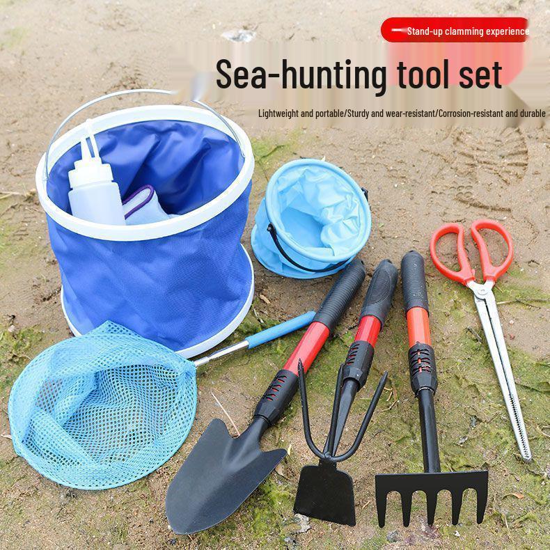 Tide-Chasing Beach Tool Set: Shovel, Rake & Hoe for Clam Collection and Seashell Gardening