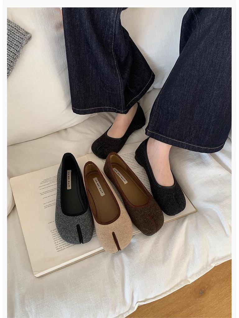 Dámské retro nazouvací boty s rozdělenou špičkou, měkká podrážka, nízký střih, perfektní k sukním