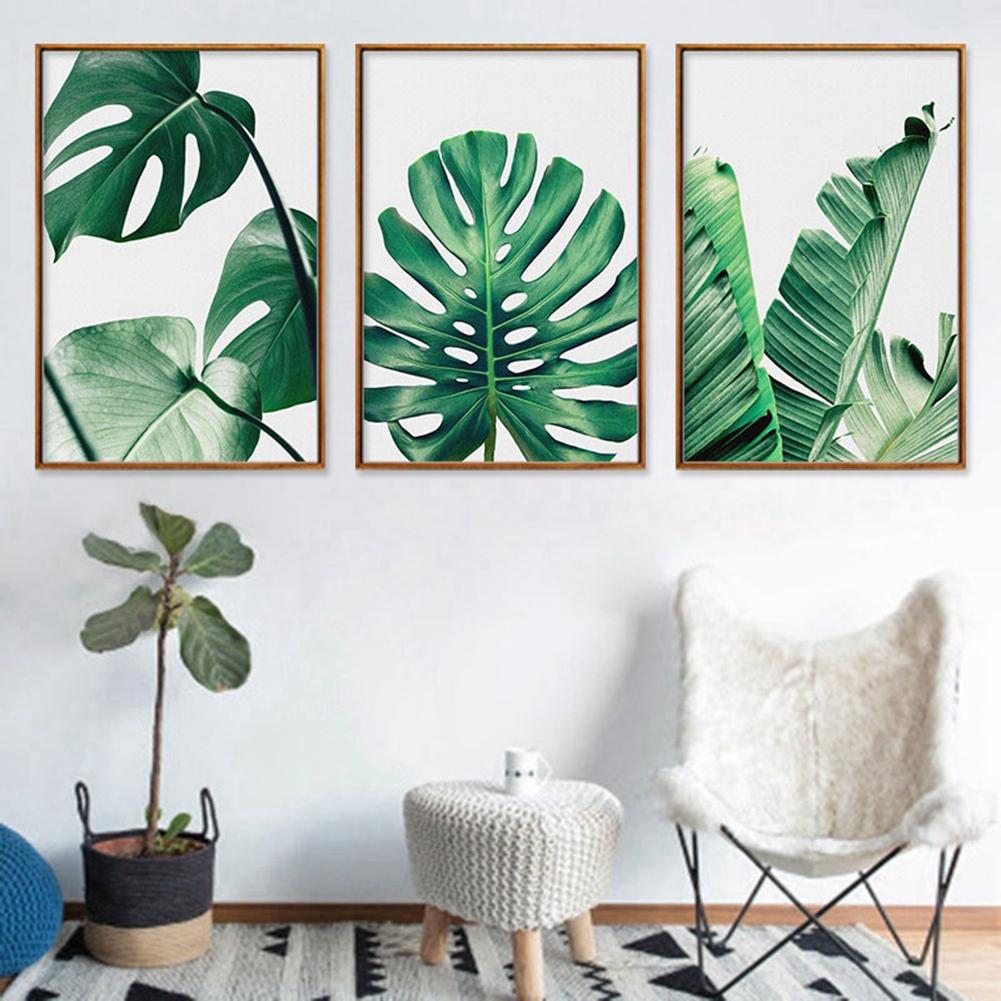 3 Pezzi/Set 40x50cm Pittura su Tela Motivo Foglie Verdi Arte da Parete Immagine Decorazione Casa Ufficio