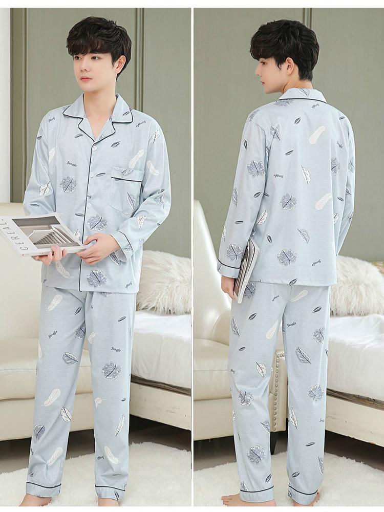 Ensemble pyjama 2 pièces pour hommes, chemise à manches longues et pantalon, vêtements de maison, vêtements de nuit, printemps-automne