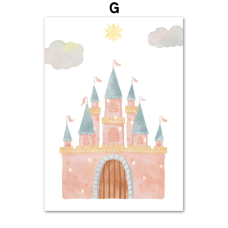 Mädchen Prinzessin Schwan Einhorn Schloss Regenbogen Kindergarten Wand Kunst Leinwand Malerei Poster Und Drucke Bild Für Baby Kinder Zimmer Dekor