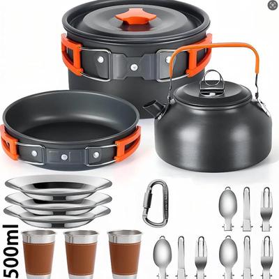 Portable Outdoor Camping Cookware Set: Frying Pan, Kettle, Tableware for Picnic and Camping