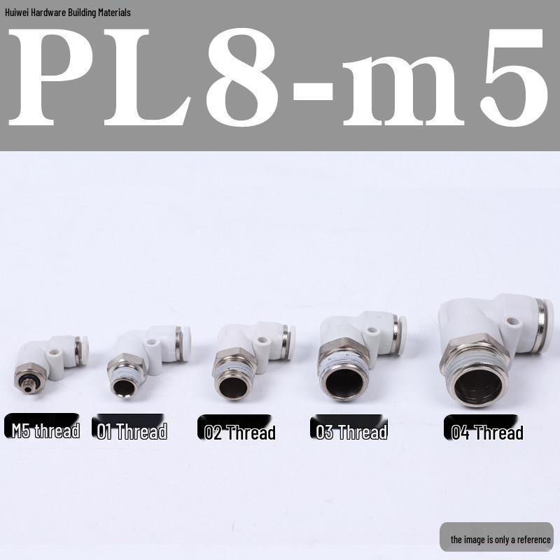 Pneumatic Tube Quick Connector: PL8-02, 4-M5, 6-01, 10-03, 12-04 Threaded Elbow