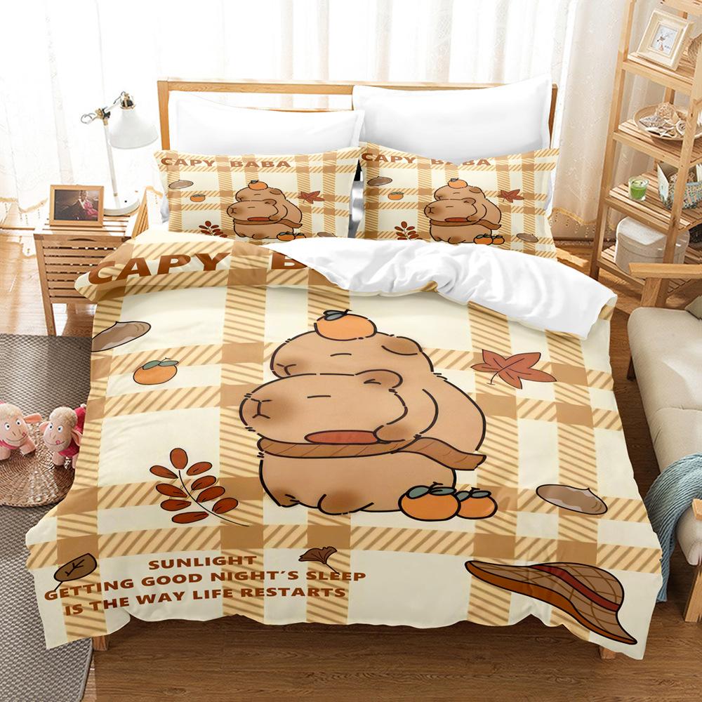 Capybara Bettwäsche Set Luxus Anime Capybara King Size Bettbezug Kissenbezug Kinderzimmer Niedlicher Bettbezug Kissenbezug Kinder Geschenk