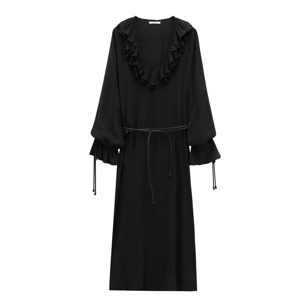 2024 Winter Women's Layered Long Sleeve Midi Dress - European & American Fashion Style