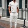 Mens Waffle Knit Stand Collar Zipper Short Sleeve Top Long Pants Set Casual Outfit