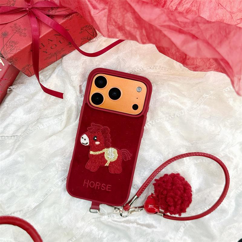 

Embroidered Gold Coin Horse Case for iPhone 17/16 Pro Max/15/14 - Elegant Design iPhone 16