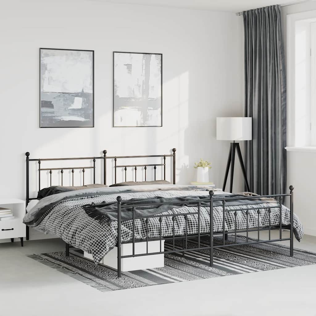 Metal Bed Frame with Headboard and Footboard Black 193 x 203 cm