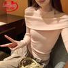 Langsha Damen schulterfrei Strickpullover mit falschem Zweiteiler-Look und langen Ärmeln
