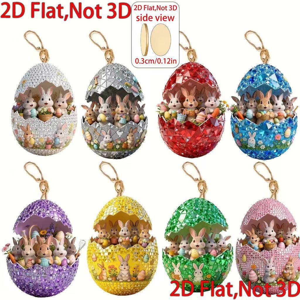 Cross-border new wooden 8-piece Easter egg decorative pendant chic cute bunny gift creative pendant 8-piece set
