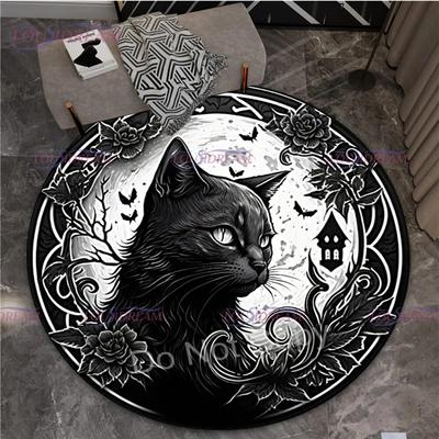 Pentagram Pattern Rug Witch Kitchen Round Carpet Floor Mat Living Room Carpet Kitchen Mat Carpet Home Room Black Cat Decor