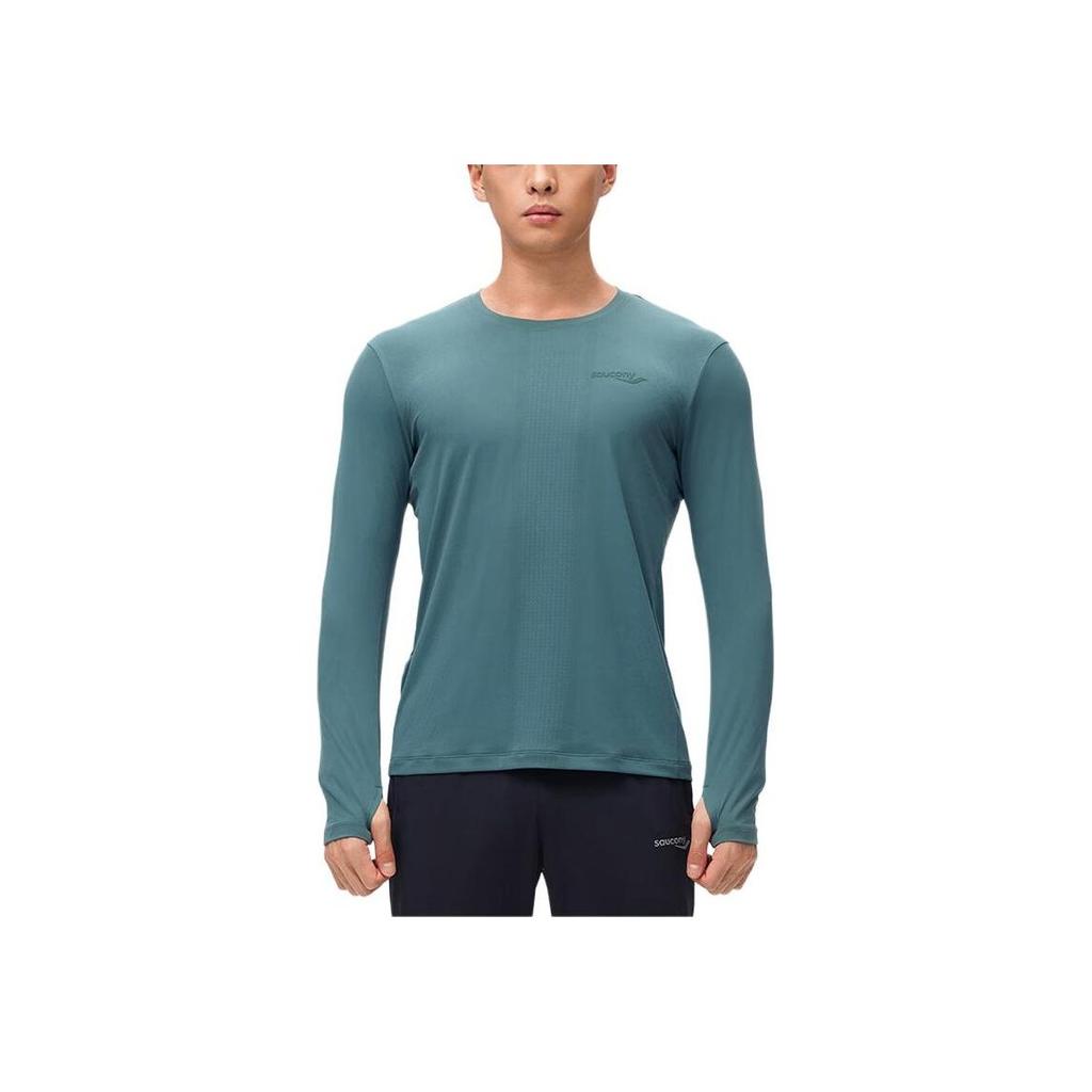 SAUCONY Moisture Wicking Breathable Solid Color Long Sleeve Knit Shirt Men Tops Grass-Green SC2249047B-GE25