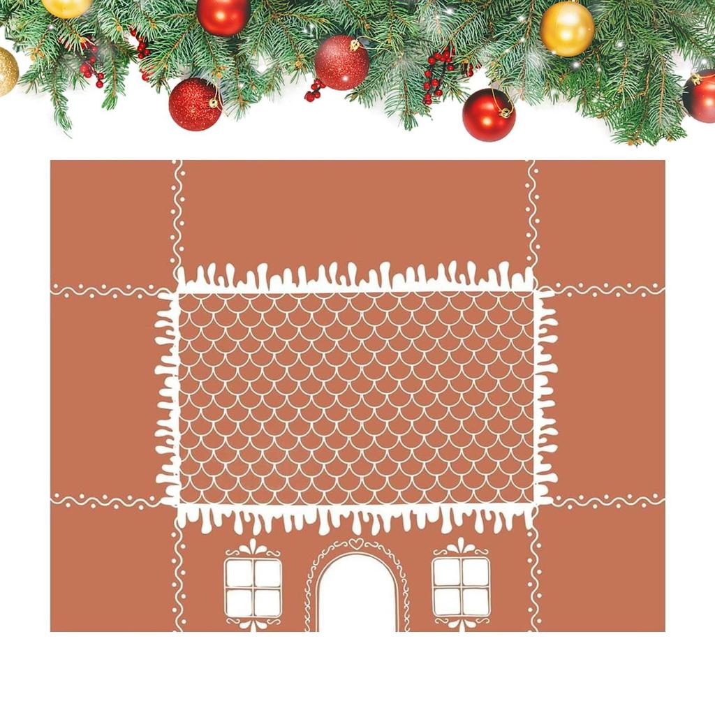 Christmas Tablecloth Gingerbread House Reusable Decorations Farmhouse Table Runner For Party Dining Room Kitchen Tablecloth