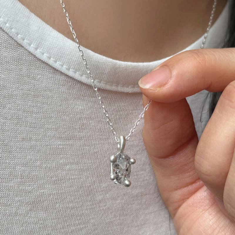 warmrecord Silver925 matte ddddot Herkimer Diamond Necklace_ONE021