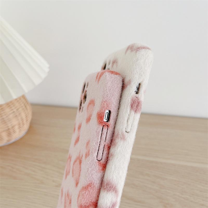 Ins Pink Leopard Wool Phone Case for iPhone 13 Phone Case 14 15Promax 11 12pro Fashion Korean All-inclusive Fall Protection Case