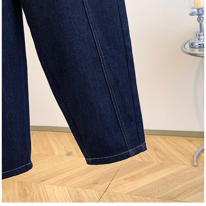 DIMANAF 2025 Outono Inverno Jeans Tamanho Grande Espessos com Forro Novo Mulheres Azul Vintage Algodão Denim Calças Compridas