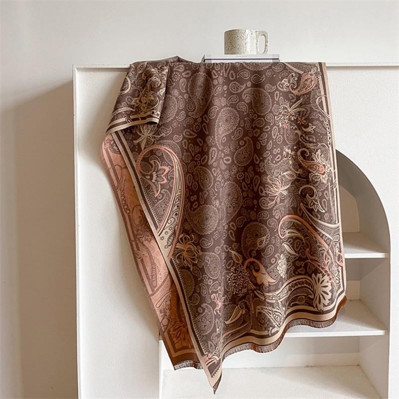 

Scarf women s autumn and winter versatile imitation cashmere double-sided cashew flower thickened scarf cold-proof and warm scarf cheongsam shawl 180x65cm