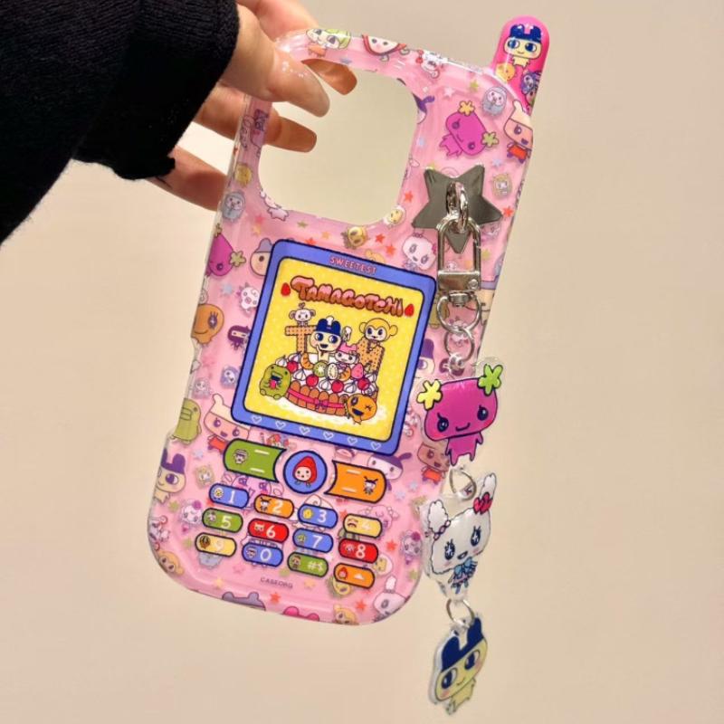 NEUE Cartoon Tamagotchi Stil Handyhülle für iPhone 16 Pro Max Acryl Aufkleber Anhänger dekorieren Mädchen Geburtstag Feiertagsgeschenke