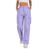 Women's Casual Fashion Solid Color Elastic Waist Drawstring Pocket Wide-Leg Straight-Cut Joggers