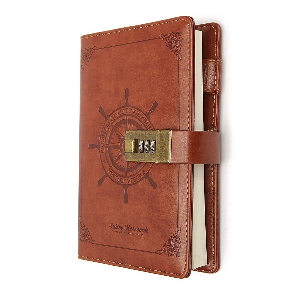 

B6 size creative and retro lock notebook with code (brown)