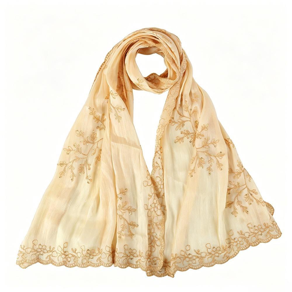 Flowy Sequin Floral Hijab Sparkly Sequin Embroidered Hijab Lace Edge Shawl Wedding Occasion