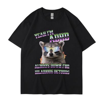 Yeah I'm Adhd Meme Graphic T Shirt Men Women Raccoon Opossum Retro Short Sleeve Oversized Cotton Casual Cool T-shirt Streetwear