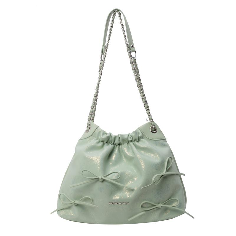 

Плиссированная большая сумка с бантом и цепочкой, женская сумка на плечо, сумка под мышками зелёный