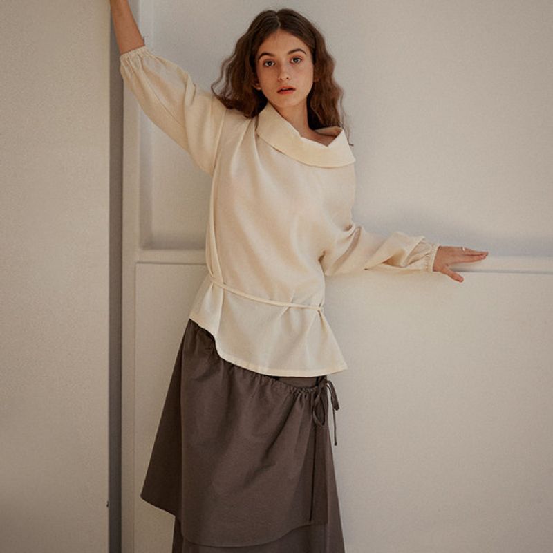 Ouro COTTON APRON SKIRT [ ASH BROWN ]