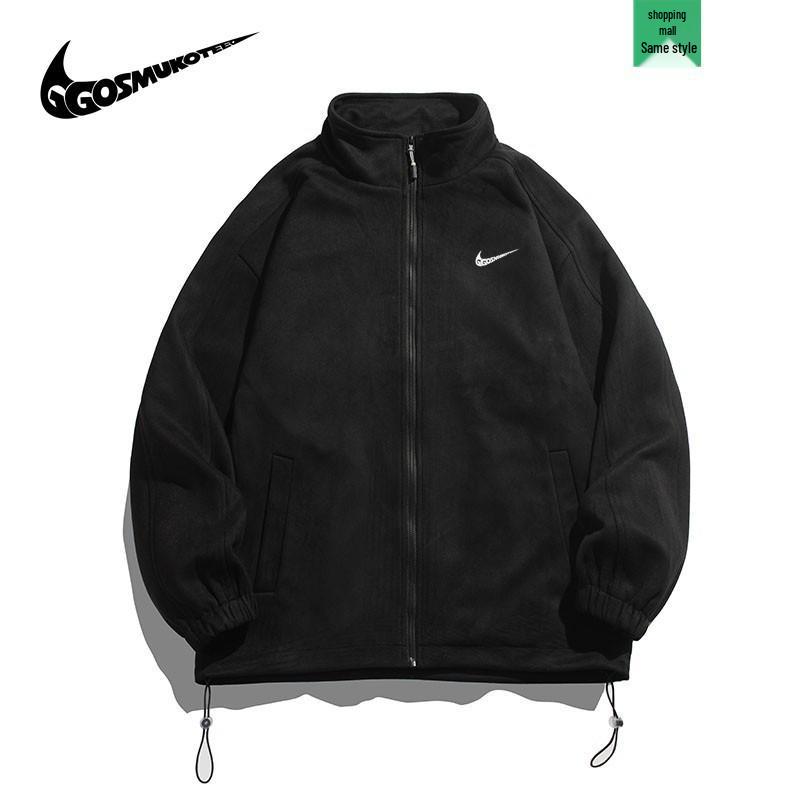 Giacca Unisex in Pelle Scamosciata e Pile con Collo Rialzato Stile Giapponese - Uomo Primavera/Autunno 2025 Sportiva e Studente Vestibilità Larga