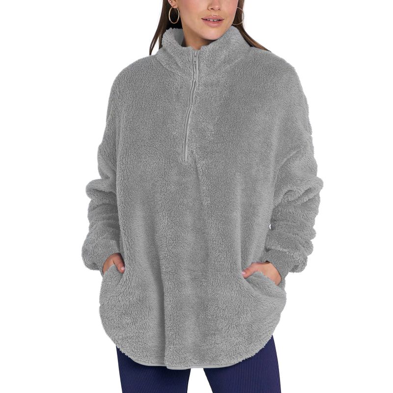 Women Long Sleeve Zipper Neck Plush Pullover S 1890₽