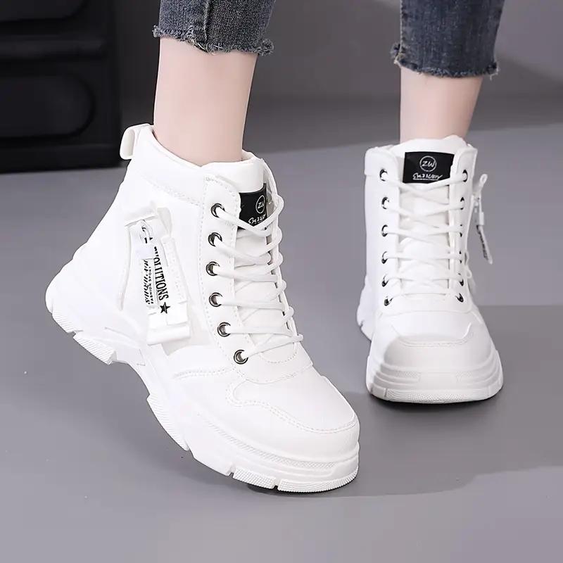 Sneakers alla moda high-top da donna - Scarpe casual comode con lacci e cerniera, Sneakers high-top