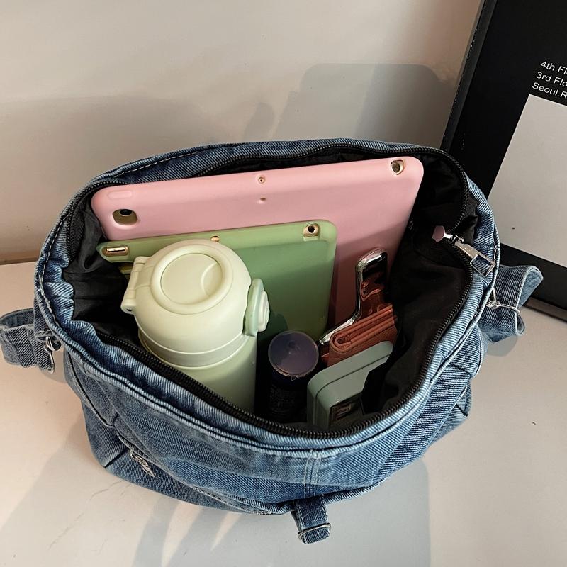 Fashi Denim Solid Color Zipper Crossbody Bags 2026 hot sale Buckle Commuting Bags for Women Autumn Versatile Shoulder Bag
