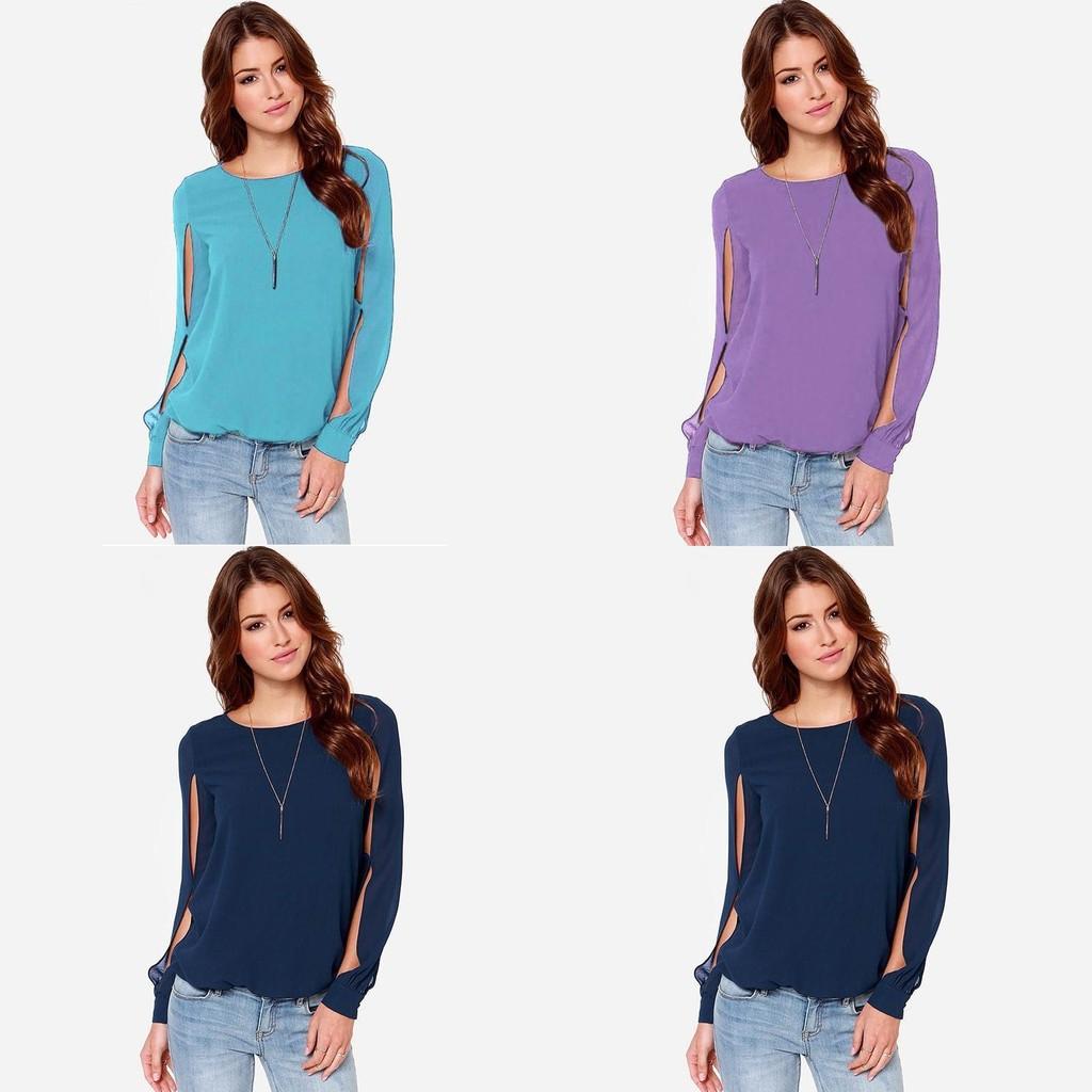 Premium Quality Women's Long Sleeve Cold Shoulder Fashion Loose Shirt Tops In Vibrant Colors