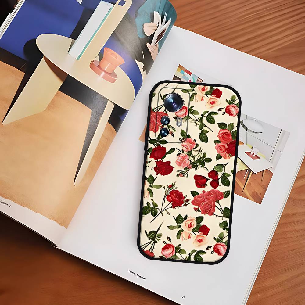 

N-New R-Retro F-Fashion R-Rose Black Shockproof Phone Case Snug Fit For Xiaomi 12,11,12S Ultra & Redmi Note 11,10T,9,9A,8Pro,8 Xiaominote10