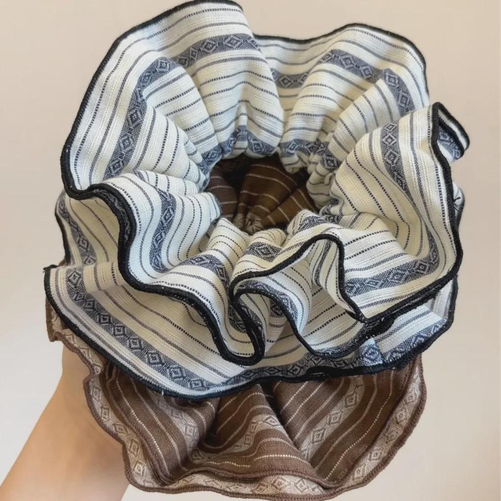 Französisches Retro-Kaffeefarbenes Gestreiftes Haarband für Damen, Hochwertiger Pferdeschwanz, Übergroßes Haaraccessoire