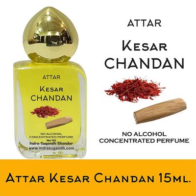 Attar pro muže | ženy | Pujan Shahi Kesar Chandan Čistý a originální parfém 24 hodin Dlouhotrvající vůně 15ml Rollon Kockové ozdobné balení