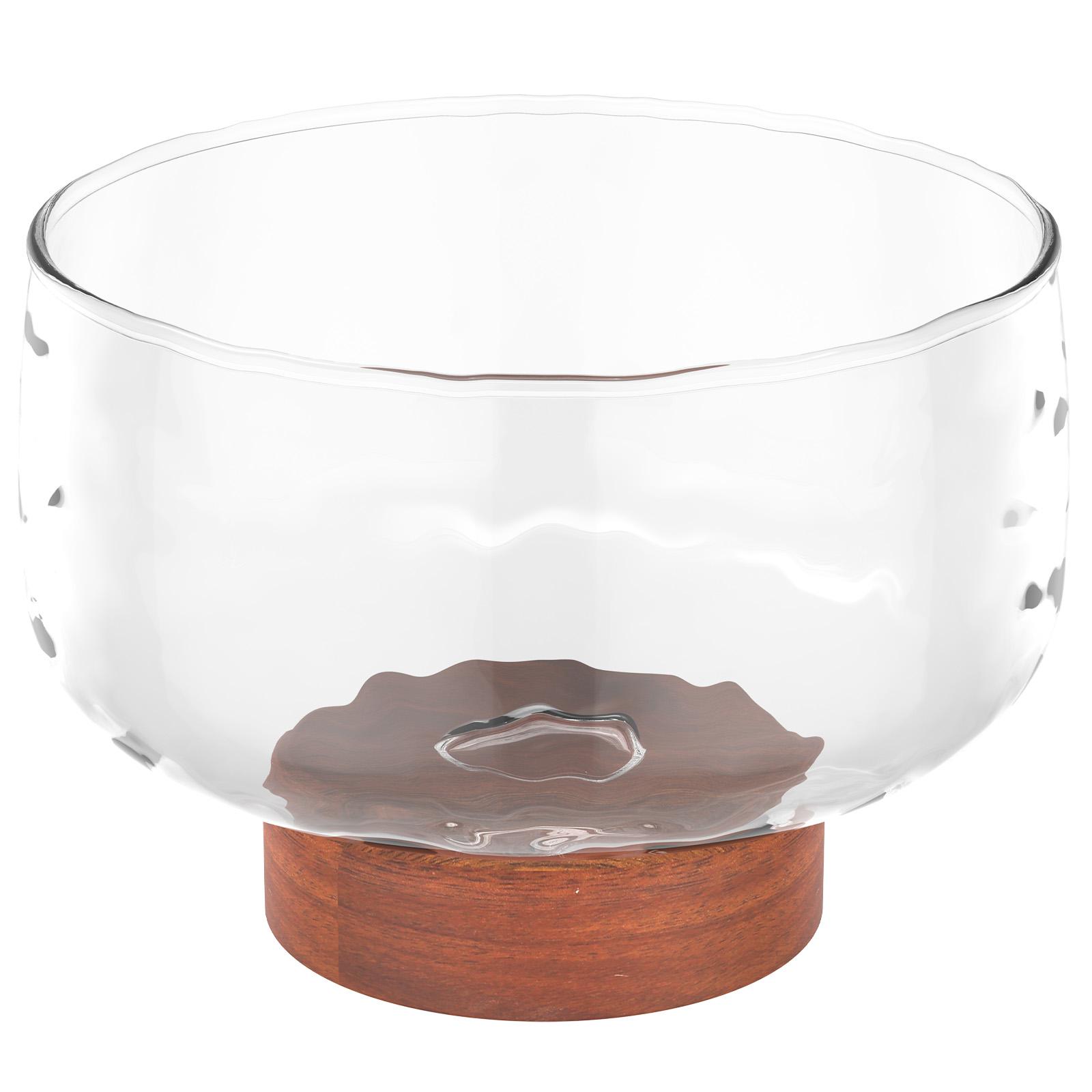 3.5L Glass Trifle Bowl Large Capacity Salad Bowl with Wooden Base Fruit Plate Easy to Clean Footed Trifle Bowls for Dessert Cake коричневый
