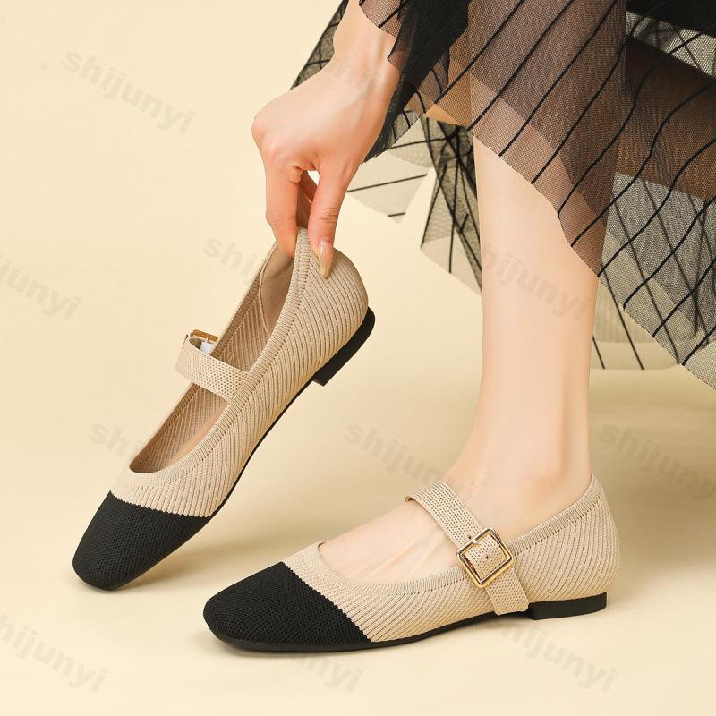Fashion 2025 New Spring Women Fashion Fly Weave Casual Mary Jane Shoes Mesh Breathable Comfortable Single Shoes Shallow Mouth Flat Pumps
