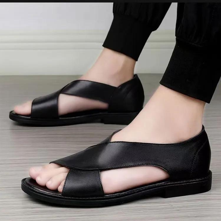 Genuine Leather Men's Sandals Flat Open Toe Rome Style Mens Sandalias Summer Breathable Beach Gladiator Sandals for Men 2025