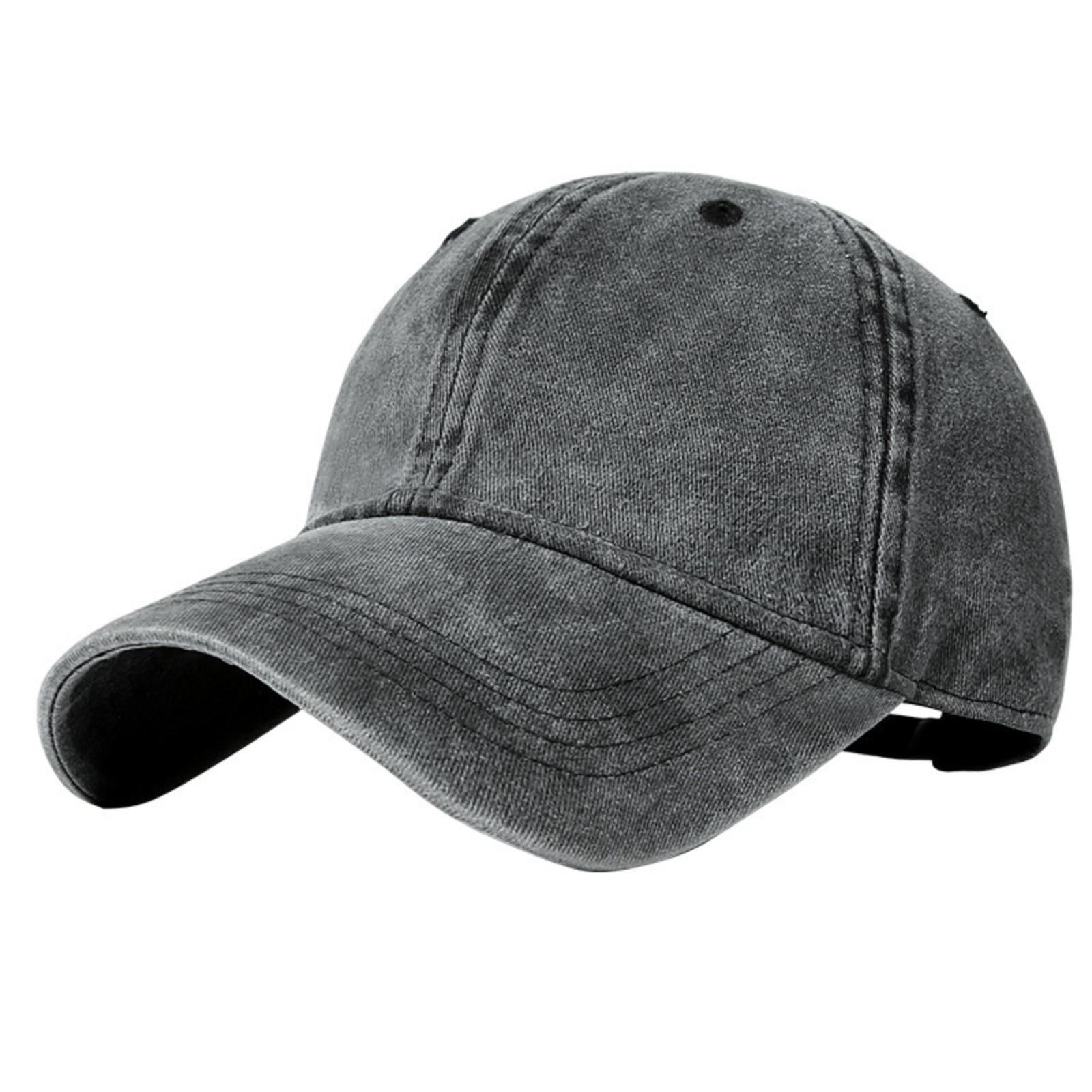 

Washed denim baseball cap, oversized and darkened to make your face look smaller. One Size